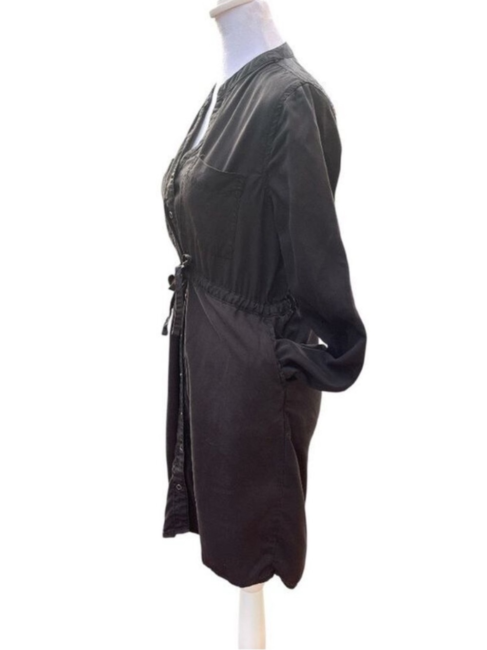 Suko Jeans Black Tencel Shirt Dress Drawstring Utility Button Front Small - Picture 4 of 8